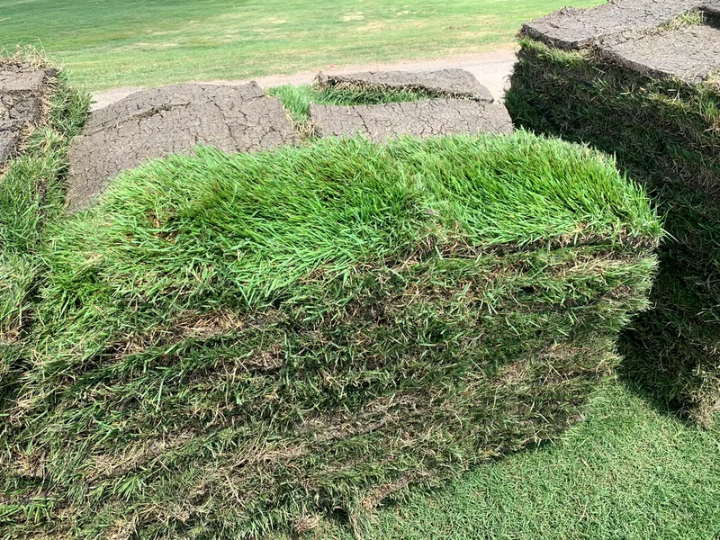 Stack of freshly cut sod ready for install